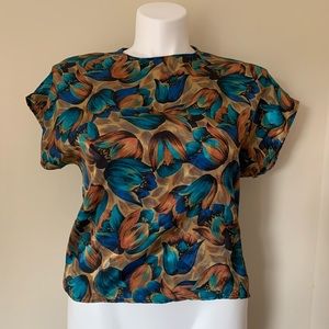 80sVINTAGE Cindy Collins ShortSleeve Floral Blouse